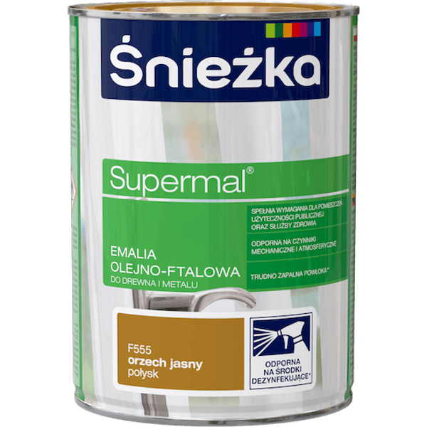 Obrazek ŚNIEŻKA Supermal® Emalia Olejno-ftalowa Połysk F555 Orzech Jasny 0,8 L.