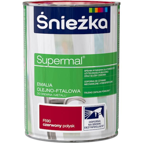 Obrazek ŚNIEŻKA Supermal® Emalia Olejno-ftalowa Połysk F590 Czerwony 0,8 L.