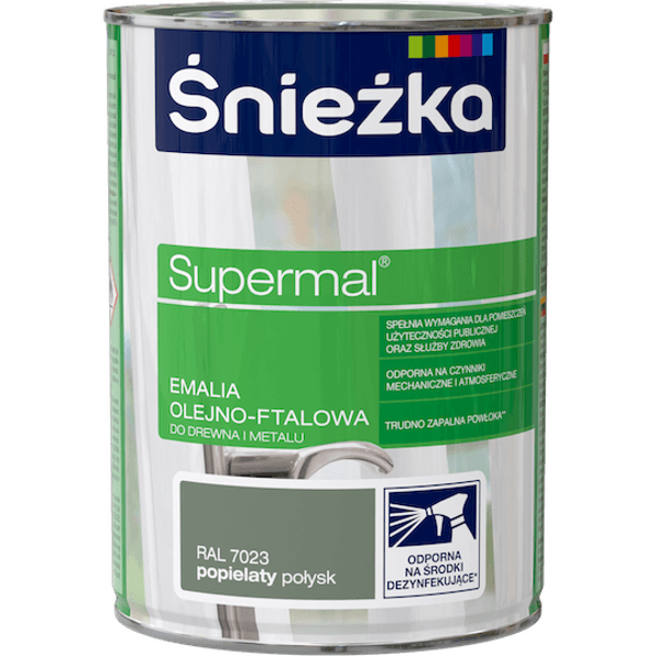 Obrazek ŚNIEŻKA Supermal® Emalia Olejno-ftalowa Połysk Ral 7023 Popielaty 0,8 L.