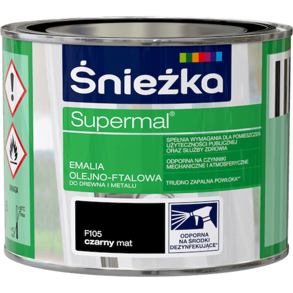 Obrazek ŚNIEŻKA Supermal® Emalia Olejno-ftalowa Mat F105 Czarny 0,2 L.