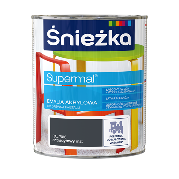 Obrazek ŚNIEŻKA Supermal® Emalia Akrylowa MAT Antracyt RAL 7016 0,4 L