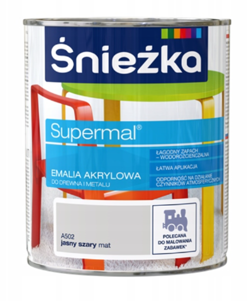 Obrazek ŚNIEŻKA Supermal® Emalia Akrylowa MAT Szary Jasny  A502 0,4 L