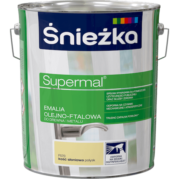 Obrazek ŚNIEŻKA Supermal® Emalia Olejno-ftalowa Połysk F570 Kość Słoniowa 10L.