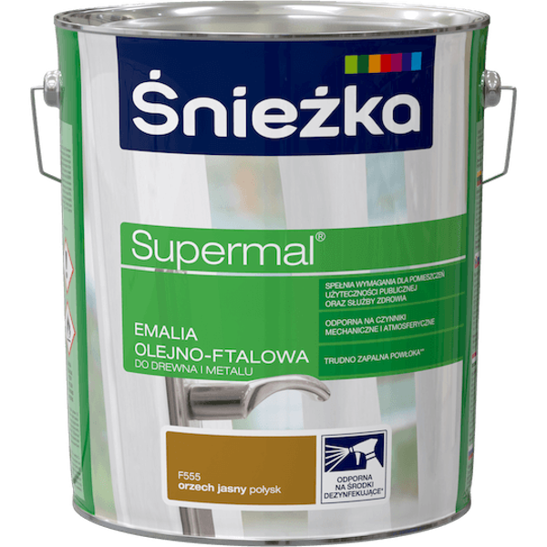 Obrazek ŚNIEŻKA Supermal® Emalia Olejno-ftalowa Połysk F555 Orzech Jasny 10 L.