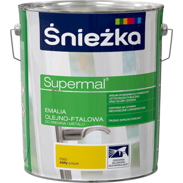 Obrazek ŚNIEŻKA Supermal® Emalia Olejno-ftalowa Połysk F565 Żółty 10 L.