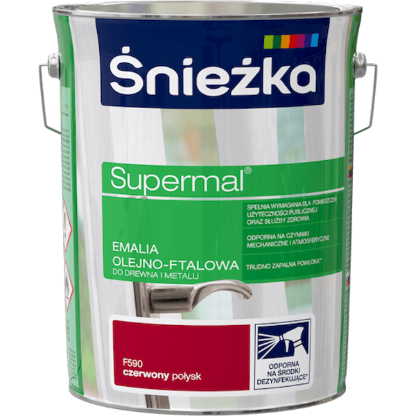 Obrazek ŚNIEŻKA Supermal® Emalia Olejno-ftalowa Połysk F590 Czerwona 5 L.