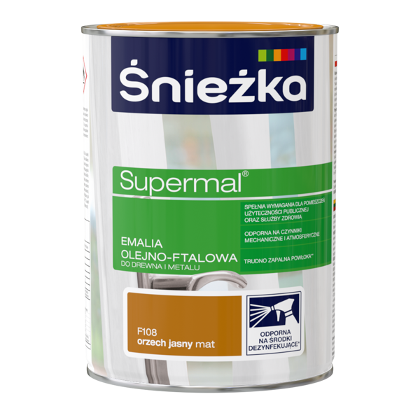 Obrazek ŚNIEŻKA Supermal® Emalia Olejno-ftalowa Mat F108 Orzech Jasny 0,8 L.