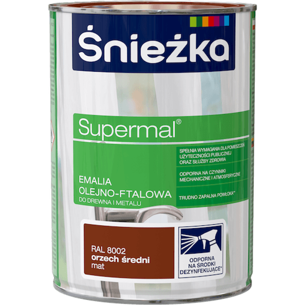 Obrazek ŚNIEŻKA Supermal® Emalia Olejno-ftalowa Mat RAL 8002 Orzech Średni 0,8 L.